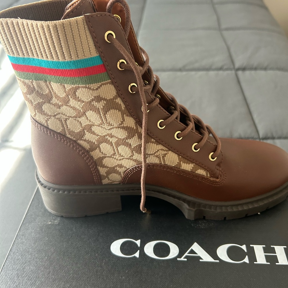 Coach Brown and Tan Combat Boots